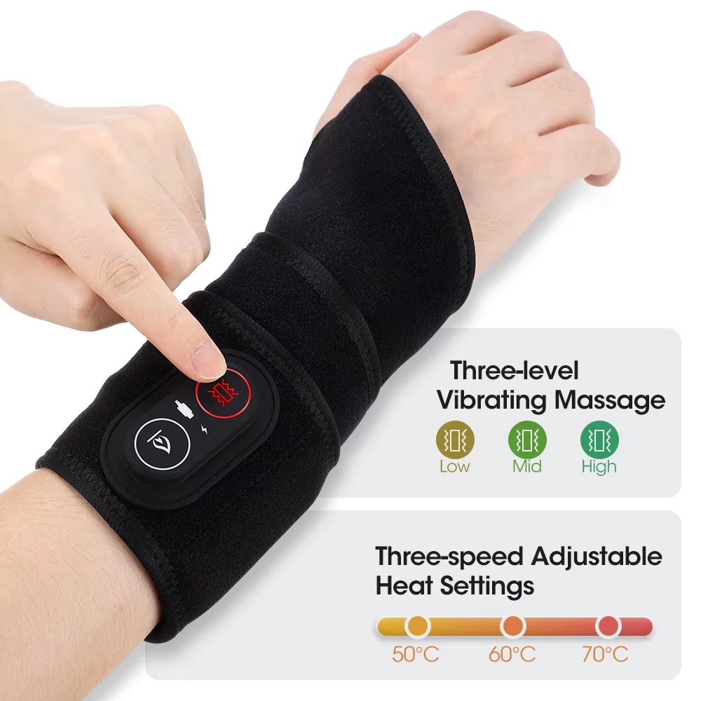 Multifunctional Heating Wrist Protector Massager Heat Health Care Device Cordless Heating Wrist Band Hot Compress Vibration Massage Belt for Hand/Ankle/Knee/Foot Joint Care Hot Therapy Best Gift