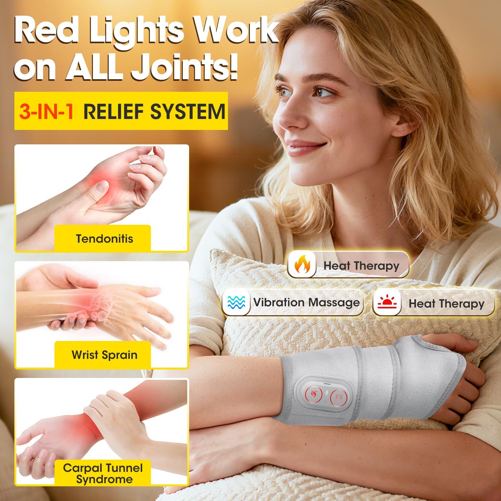 Multifunctional Heating Wrist Protector Massager Heat Health Care Device Cordless Heating Wrist Band Hot Compress Vibration Massage Belt for Hand/Ankle/Knee/Foot Joint Care Hot Therapy Best Gift