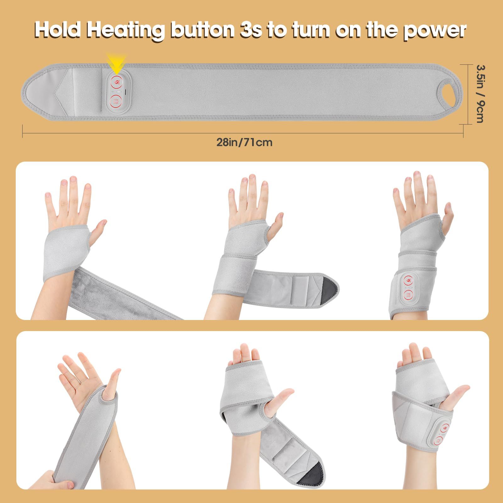 Multifunctional Heating Wrist Protector Massager Heat Health Care Device Cordless Heating Wrist Band Hot Compress Vibration Massage Belt for Hand/Ankle/Knee/Foot Joint Care Hot Therapy Best Gift
