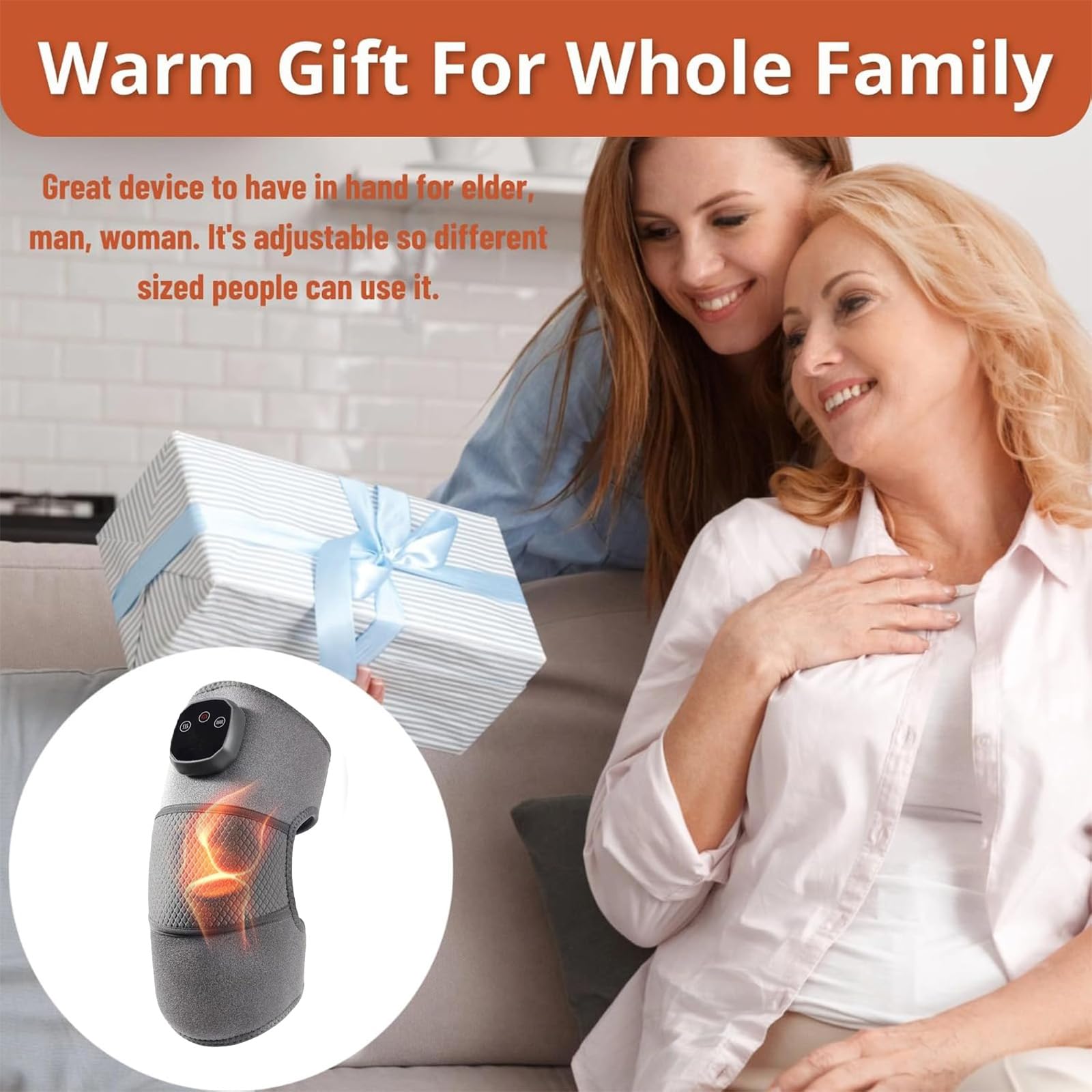 Cordless Heated Knee Massager, MultiFunctional  Rechargeable Heated Knee Brace for Pain Relief Arthritis 3-in-1 Massager for Knee Shoulder Elbow, for Home or Office Use，Gifts for Men Women Seniors