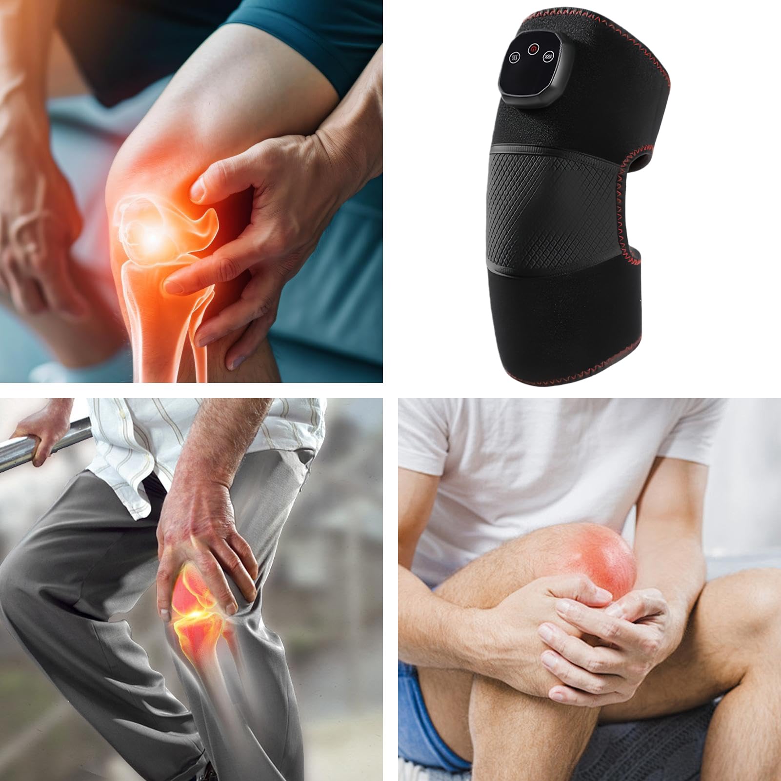 Cordless Heated Knee Massager, MultiFunctional  Rechargeable Heated Knee Brace for Pain Relief Arthritis 3-in-1 Massager for Knee Shoulder Elbow, for Home or Office Use，Gifts for Men Women Seniors