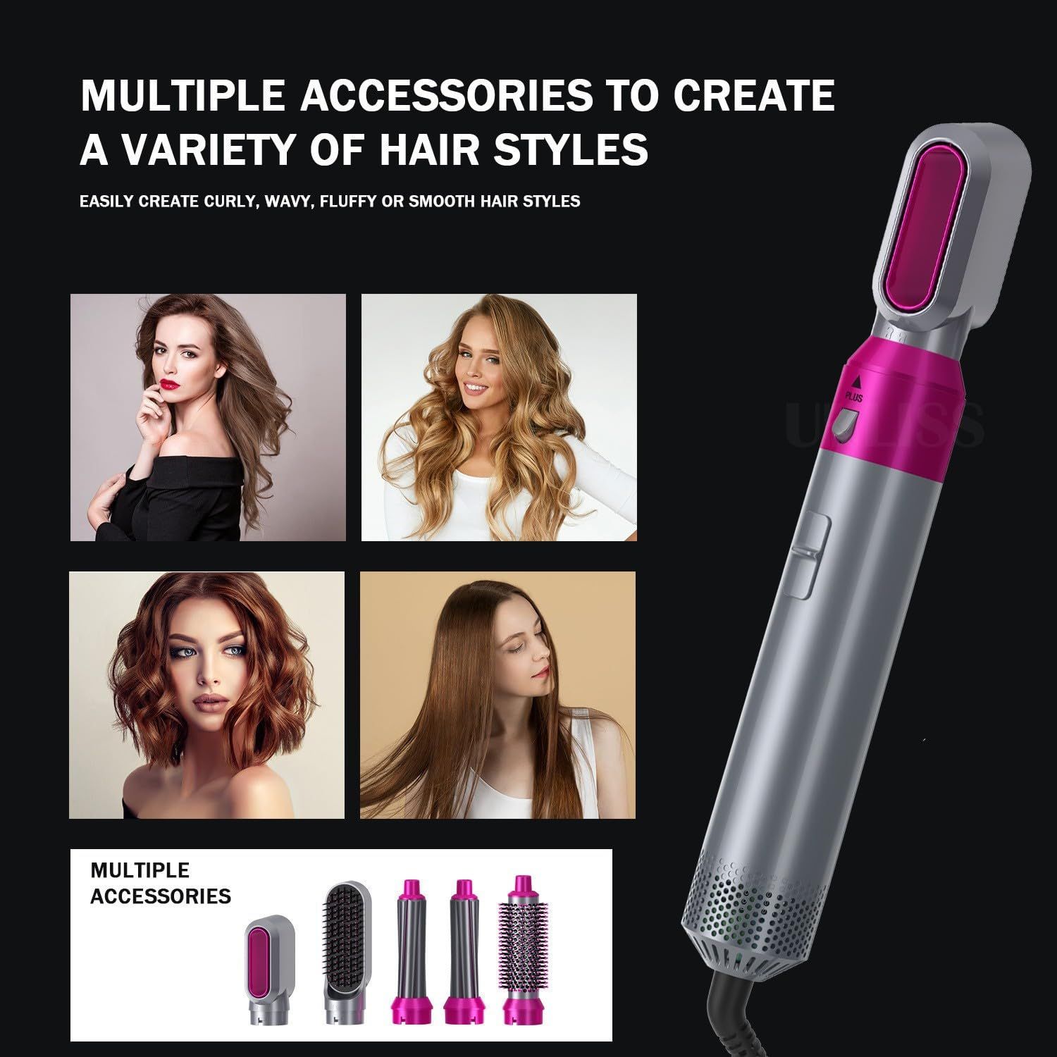 5-In-1 Electric Hair Dryer Hair Comb Negative Ion Straight Curler Brush Blow Dryer Air Comb Removable Brush Kit Tool Hair Dryer Brush Professional Hot Air Brush Set for  Fast Drying Hair Styler