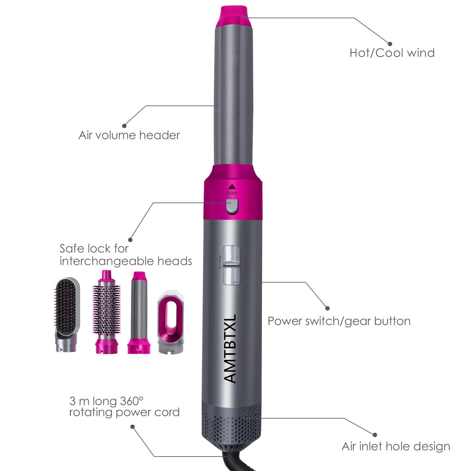 5-In-1 Electric Hair Dryer Hair Comb Negative Ion Straight Curler Brush Blow Dryer Air Comb Removable Brush Kit Tool Hair Dryer Brush Professional Hot Air Brush Set for  Fast Drying Hair Styler