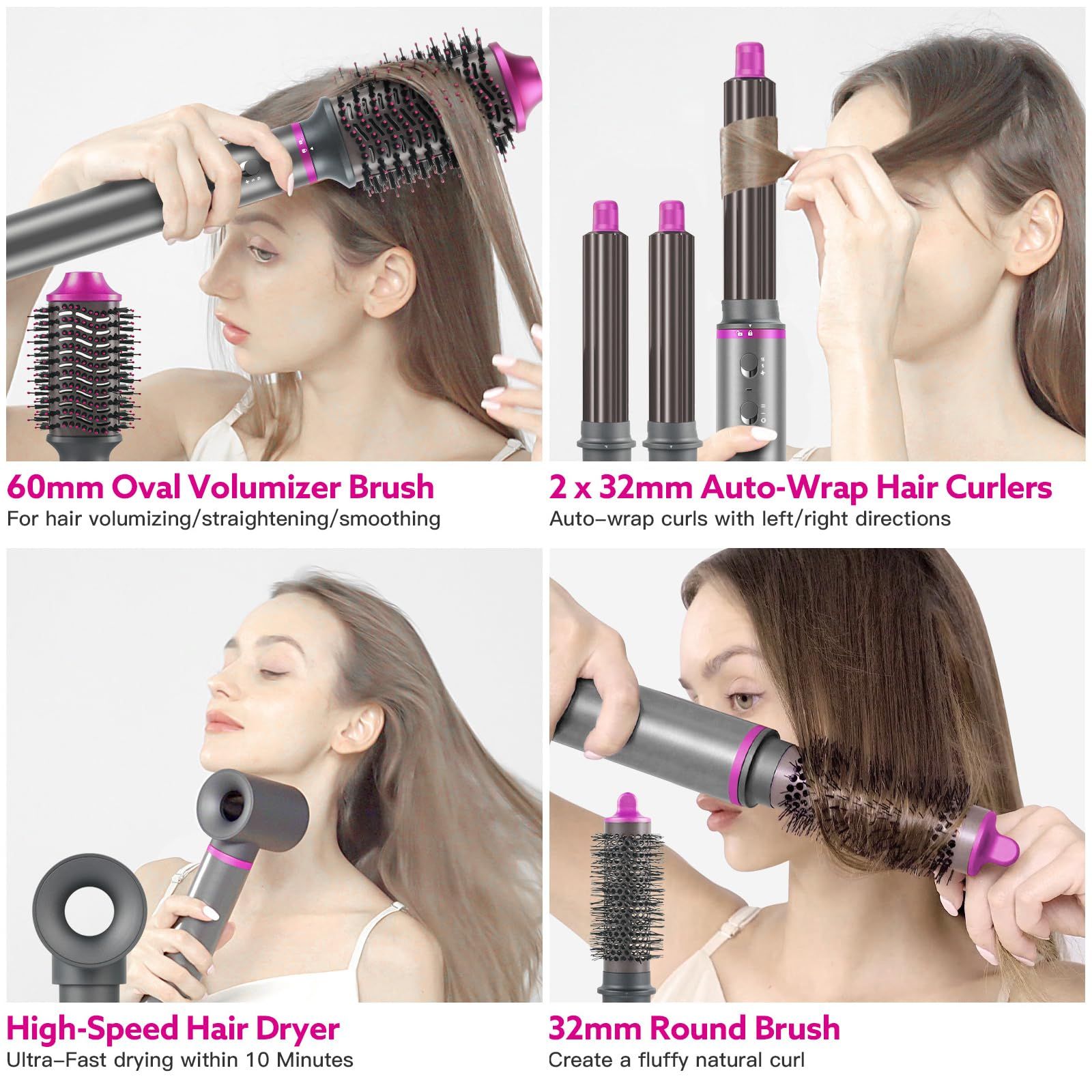5-In-1 Electric Hair Dryer Hair Comb Negative Ion Straight Curler Brush Blow Dryer Air Comb Removable Brush Kit Tool Hair Dryer Brush Professional Hot Air Brush Set for  Fast Drying Hair Styler