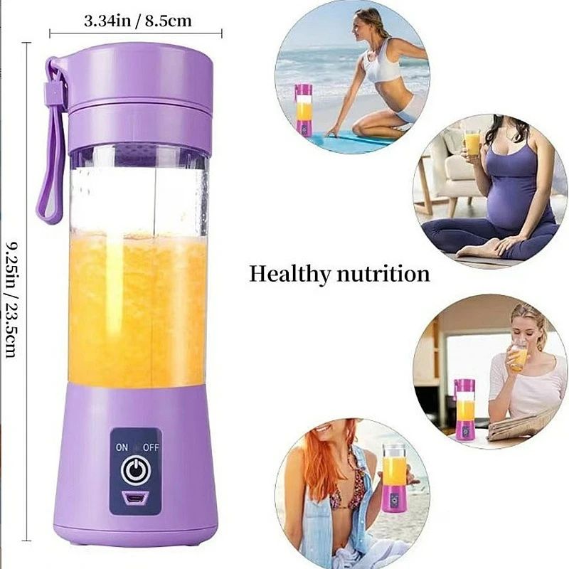 Electric Portable Blender Personal Juicer Cup, 380ml Handheld Fruit Mixer Machine USB Rechargeable with 6 Power Blades Travel Blender for Smoothies and Shakes Freshly Squeezed for Picnic/Sports/Office