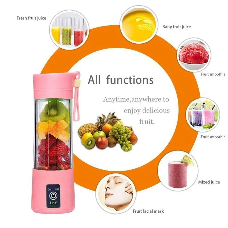 Electric Portable Blender Personal Juicer Cup, 380ml Handheld Fruit Mixer Machine USB Rechargeable with 6 Power Blades Travel Blender for Smoothies and Shakes Freshly Squeezed for Picnic/Sports/Office