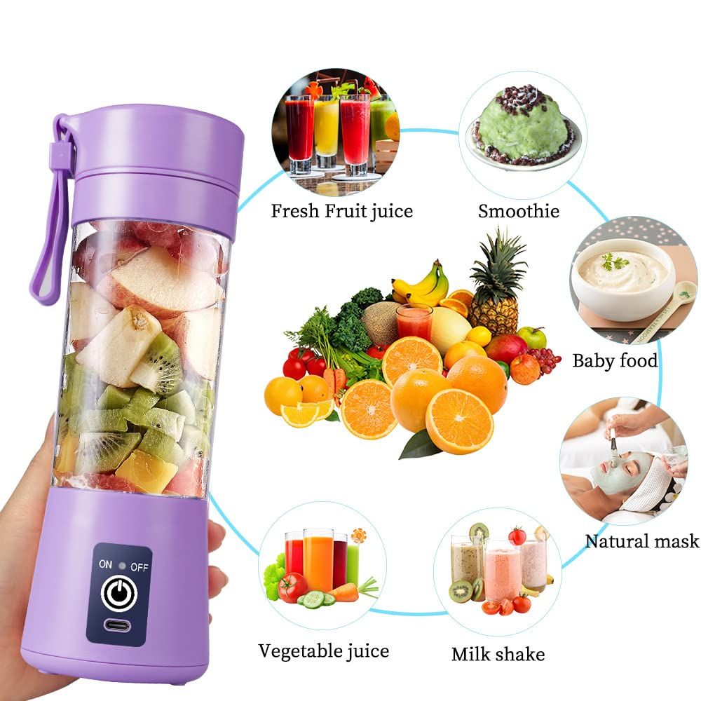 Electric Portable Blender Personal Juicer Cup, 380ml Handheld Fruit Mixer Machine USB Rechargeable with 6 Power Blades Travel Blender for Smoothies and Shakes Freshly Squeezed for Picnic/Sports/Office