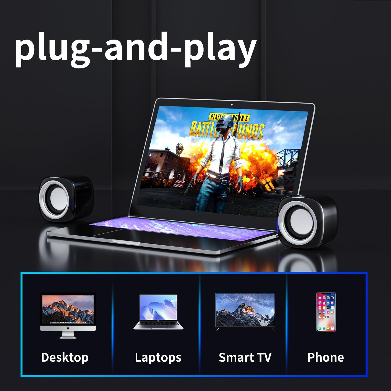 Renew Laptop Audio Speakers, Stereo Speaker System with USB Power Supply, Portable USB Speaker for Desktop, Anti-Interference Portable Speaker for Smartphones, Portable Speaker for Smartphones