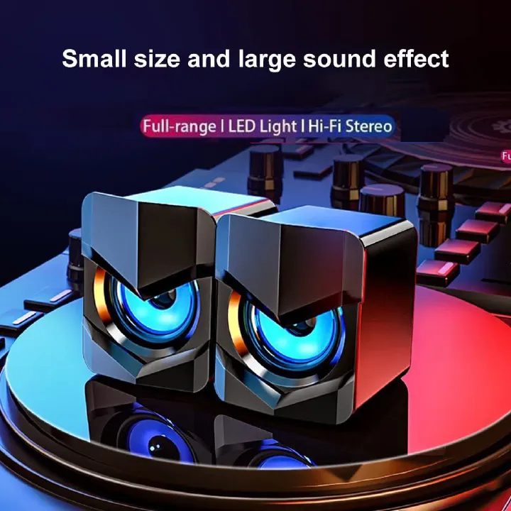 Subwoofer RGB Light USB Speaker AUX Audio Portable Wired Small PC Speaker Gaming Speakers with Cool LED Lights USB Volume Control 3.5 mm Stereo Sound Gaming Speakers for PC Smartphone Tablet