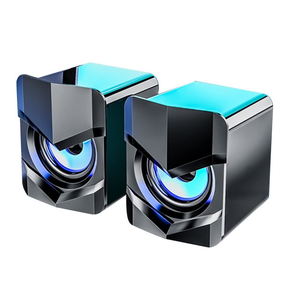 Subwoofer RGB Light USB Speaker AUX Audio Portable Wired Small PC Speaker Gaming Speakers with Cool LED Lights USB Volume Control 3.5 mm Stereo Sound Gaming Speakers for PC Smartphone Tablet