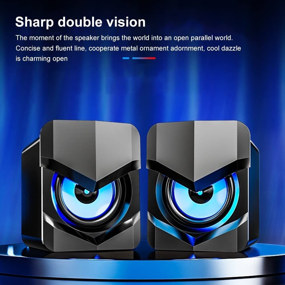 Subwoofer RGB Light USB Speaker AUX Audio Portable Wired Small PC Speaker Gaming Speakers with Cool LED Lights USB Volume Control 3.5 mm Stereo Sound Gaming Speakers for PC Smartphone Tablet