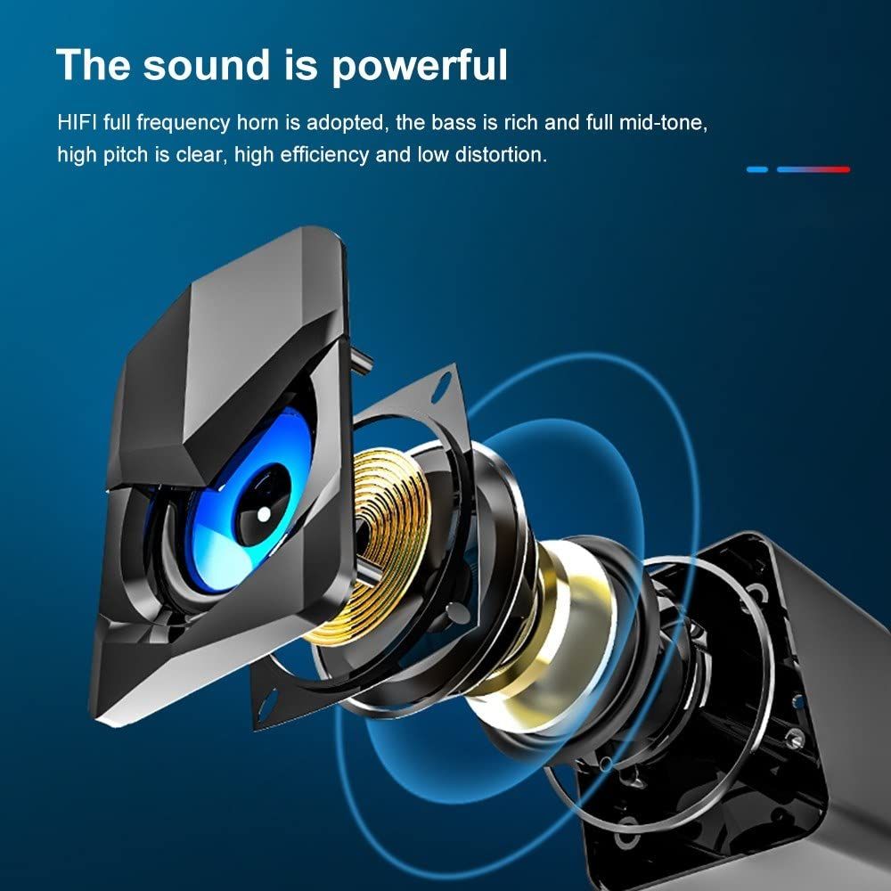 Subwoofer RGB Light USB Speaker AUX Audio Portable Wired Small PC Speaker Gaming Speakers with Cool LED Lights USB Volume Control 3.5 mm Stereo Sound Gaming Speakers for PC Smartphone Tablet