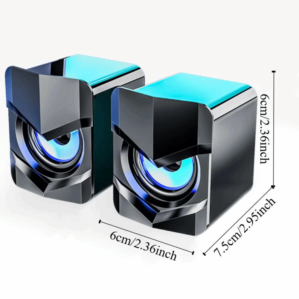 Subwoofer RGB Light USB Speaker AUX Audio Portable Wired Small PC Speaker Gaming Speakers with Cool LED Lights USB Volume Control 3.5 mm Stereo Sound Gaming Speakers for PC Smartphone Tablet