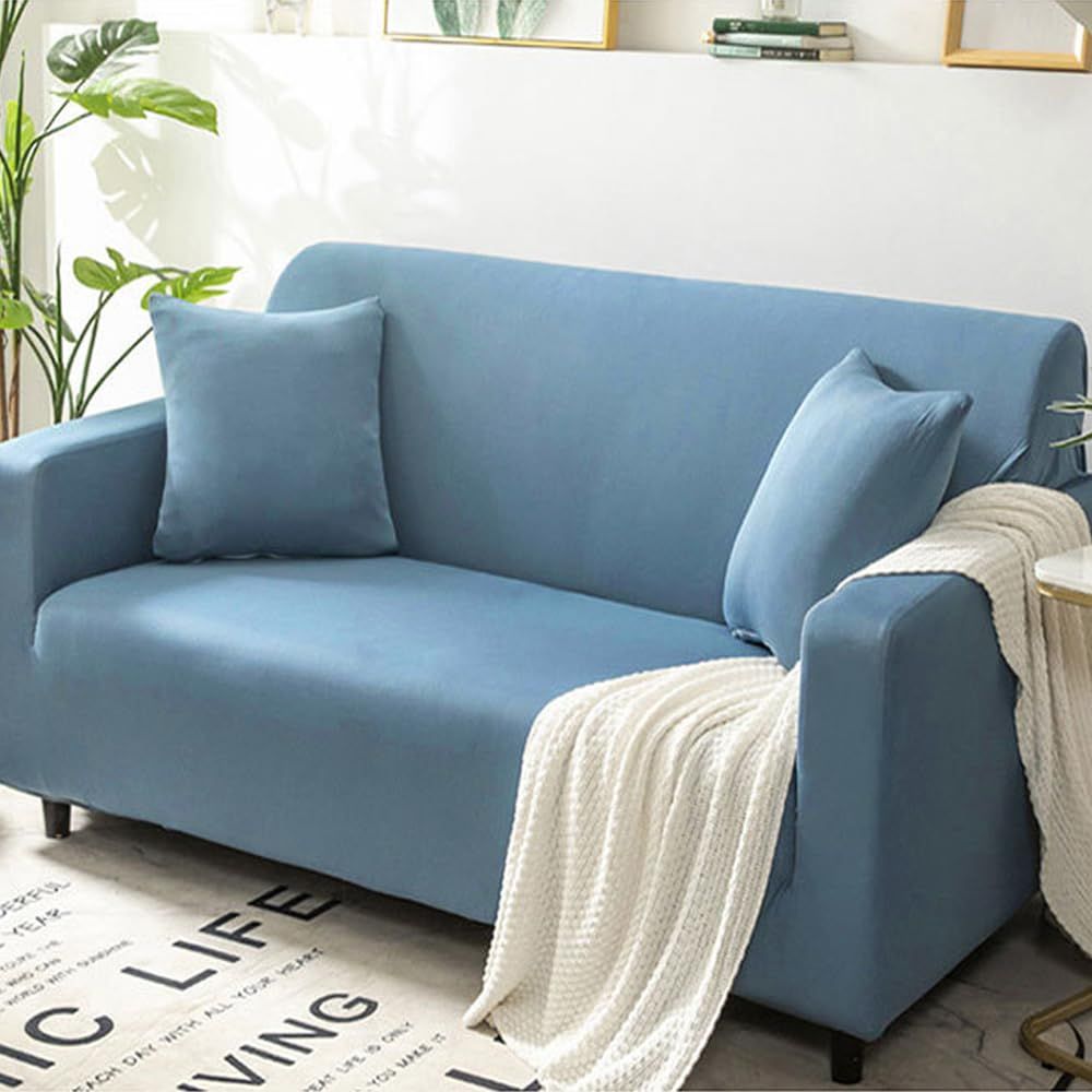 Anti-slip and Dust-proof Fabric Sofa Cover, Nordic-style Elastic Sofa Cover Fabric All-season All-purpose Sand Hair Towel Elastic Solid Color 1-5 Seater Sofa Cover, Extendable Dustproof Washable Cover