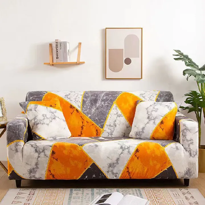 Household Elastic Printed Sofa Cover, Nordic-style Elastic Sofa Cover Fabric All-season All-purpose Sand Hair Towel Elastic Stretch 1-5 Seater Sofa Cover, Extendable Dustproof Washable