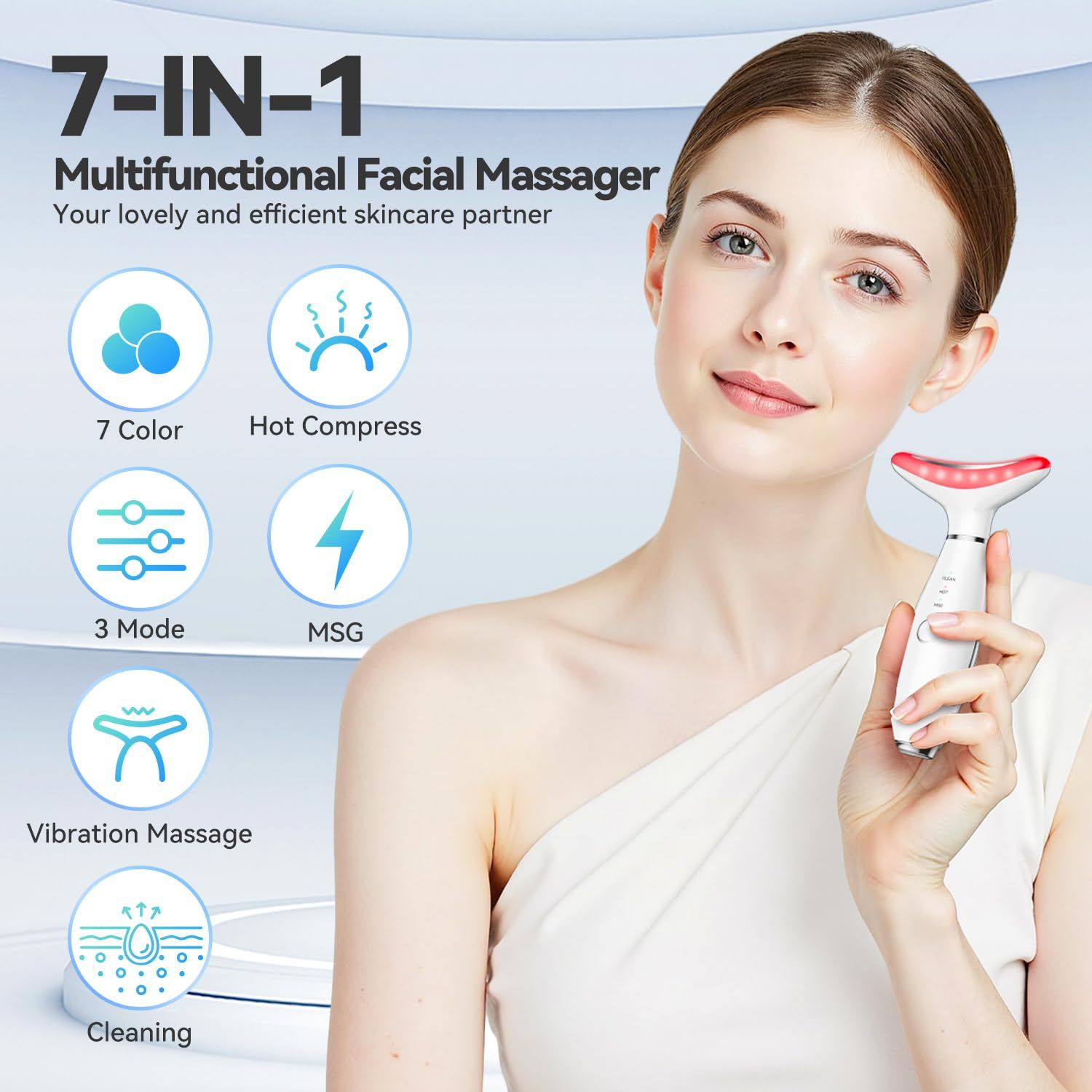 Neck Face Massager Portable Face Sculpting Tool 3 Modes Facial Massager Neck Face Beauty Device Microcurrent Face Lifting Machine Vibration LED Facial Massager Double Chin Remover Skin Care Tools