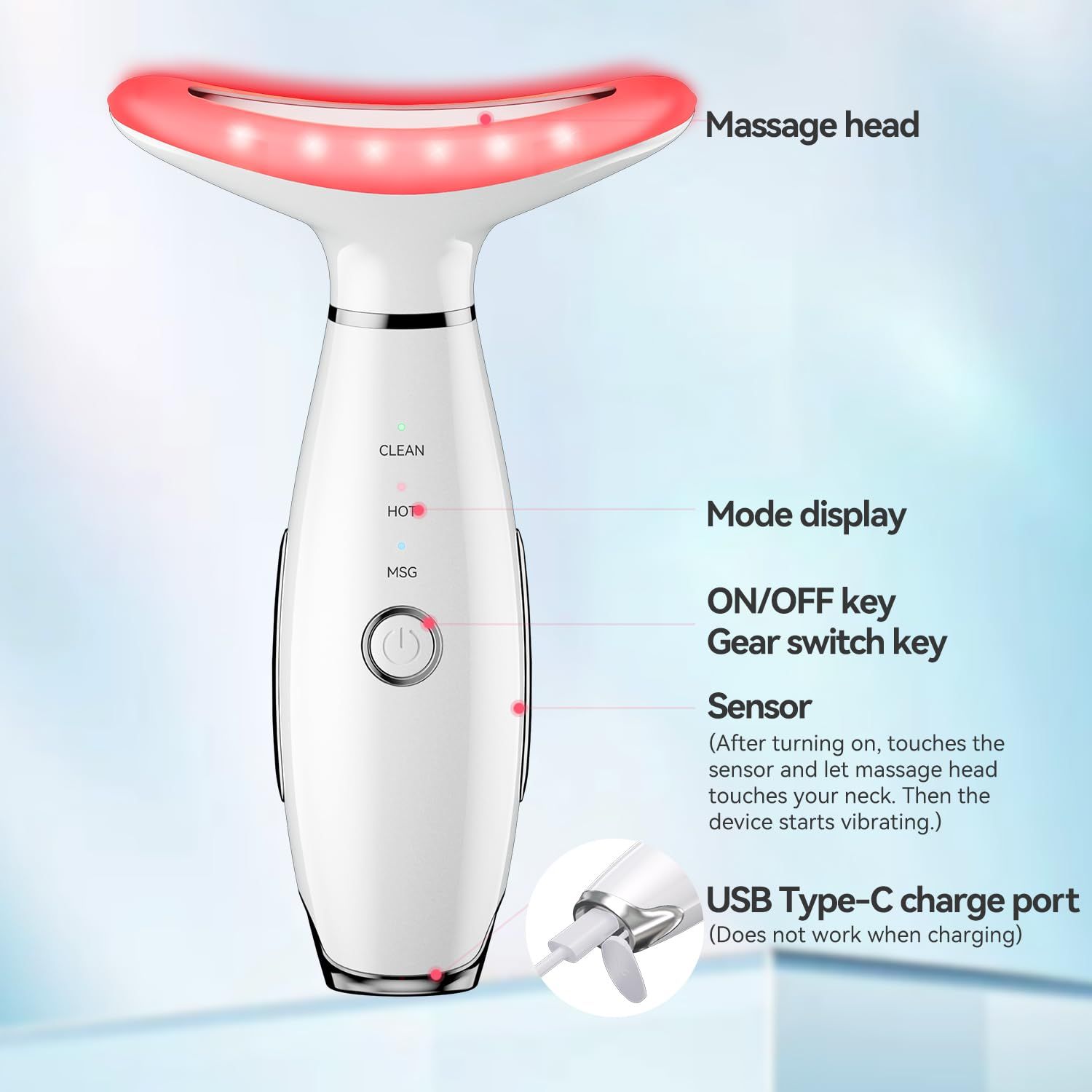 Neck Face Massager Portable Face Sculpting Tool 3 Modes Facial Massager Neck Face Beauty Device Microcurrent Face Lifting Machine Vibration LED Facial Massager Double Chin Remover Skin Care Tools
