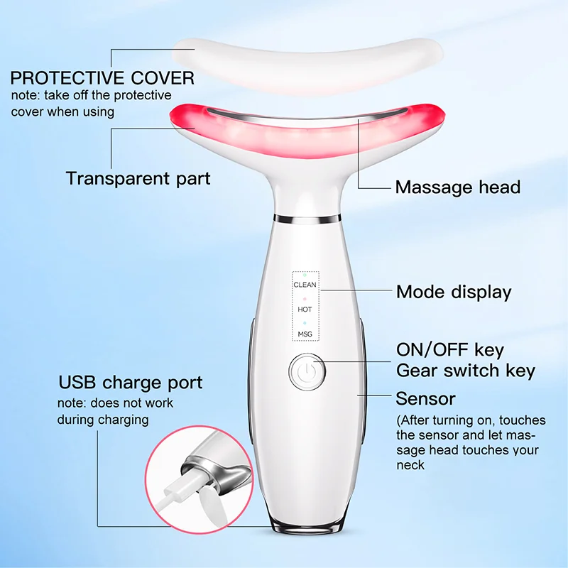 Neck Face Massager Portable Face Sculpting Tool 3 Modes Facial Massager Neck Face Beauty Device Microcurrent Face Lifting Machine Vibration LED Facial Massager Double Chin Remover Skin Care Tools