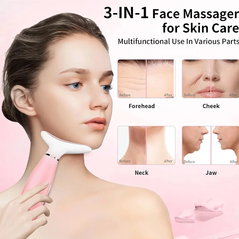 Neck Face Massager Portable Face Sculpting Tool 3 Modes Facial Massager Neck Face Beauty Device Microcurrent Face Lifting Machine Vibration LED Facial Massager Double Chin Remover Skin Care Tools