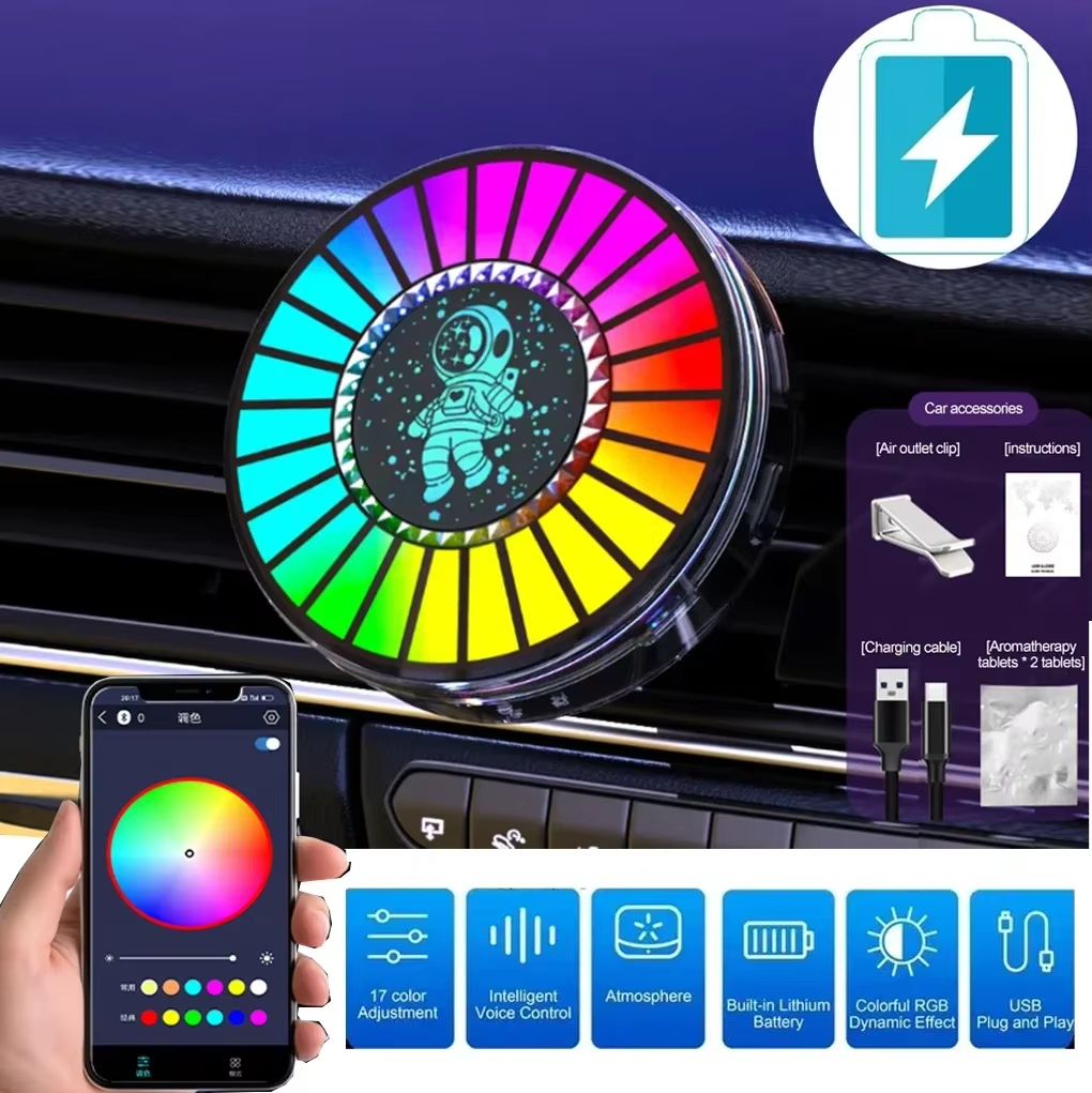 RGB Sound Control Fragrance Light LED Music Rhythm Ambient Lights Clip-on Air Vent Freshener Pickup Lamp Universal Interior Accessories for Car Home Party