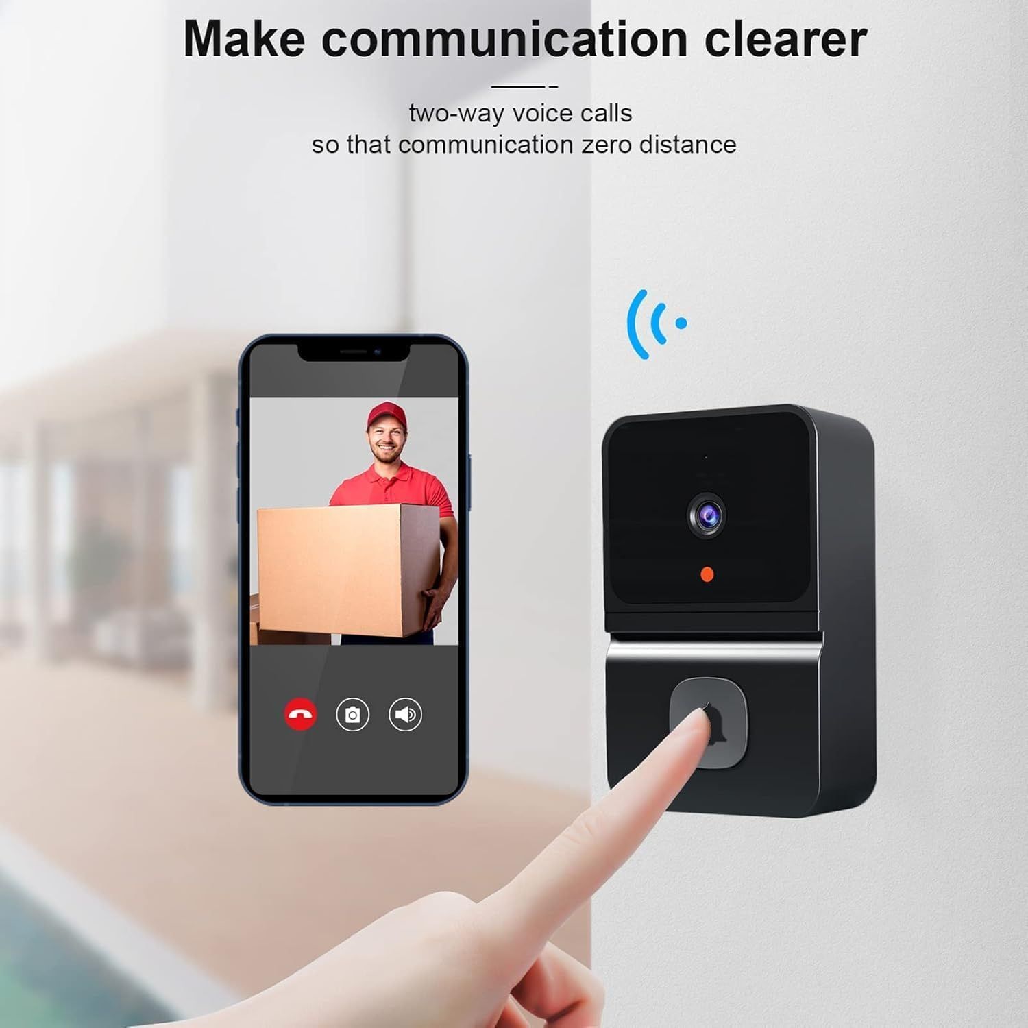 New Wireless Smart Video Door Wireless WiFi Video Doorbell with Camera Smart Security Video Doorbell Camera with Cloud Storage, Two-Way Audio Home Intercom, Battery Powered, Live View, HD Night Vision