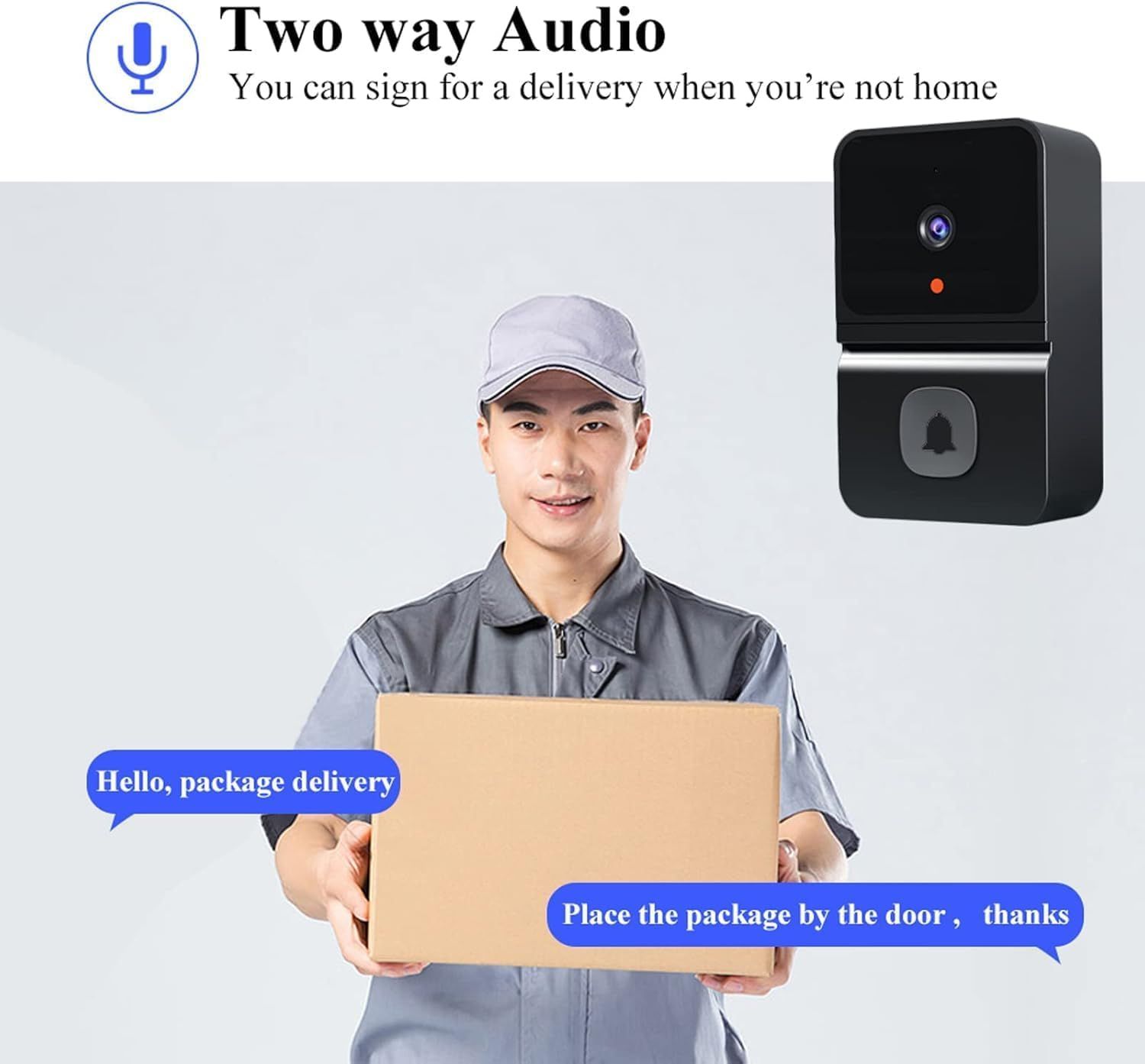 New Wireless Smart Video Door Wireless WiFi Video Doorbell with Camera Smart Security Video Doorbell Camera with Cloud Storage, Two-Way Audio Home Intercom, Battery Powered, Live View, HD Night Vision