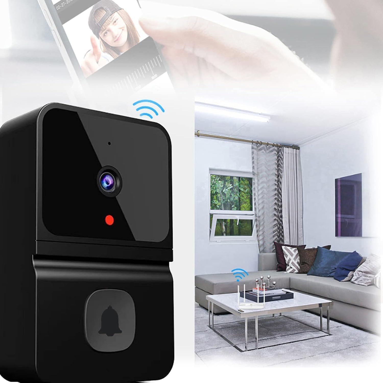 New Wireless Smart Video Door Wireless WiFi Video Doorbell with Camera Smart Security Video Doorbell Camera with Cloud Storage, Two-Way Audio Home Intercom, Battery Powered, Live View, HD Night Vision