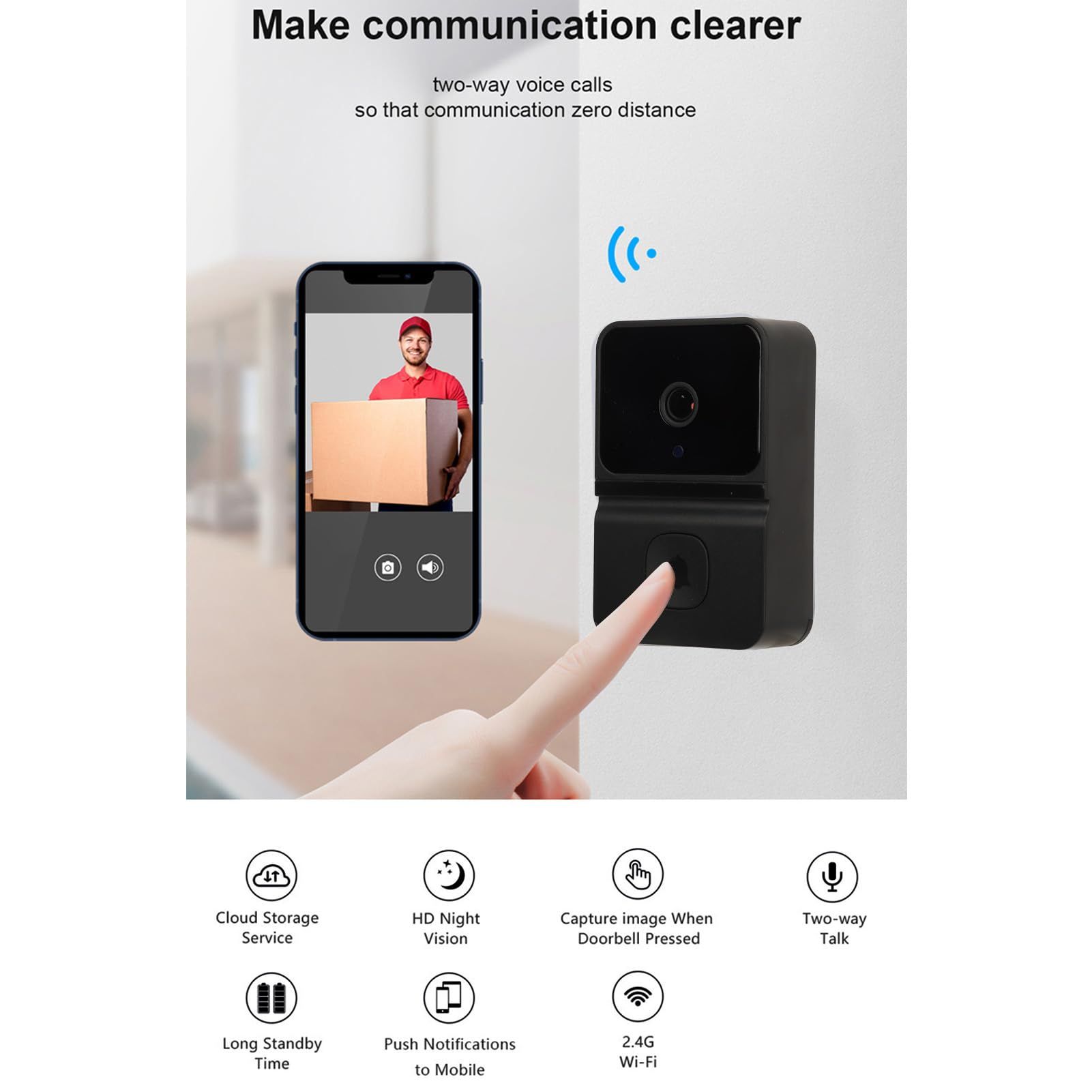 New Wireless Smart Video Door Wireless WiFi Video Doorbell with Camera Smart Security Video Doorbell Camera with Cloud Storage, Two-Way Audio Home Intercom, Battery Powered, Live View, HD Night Vision