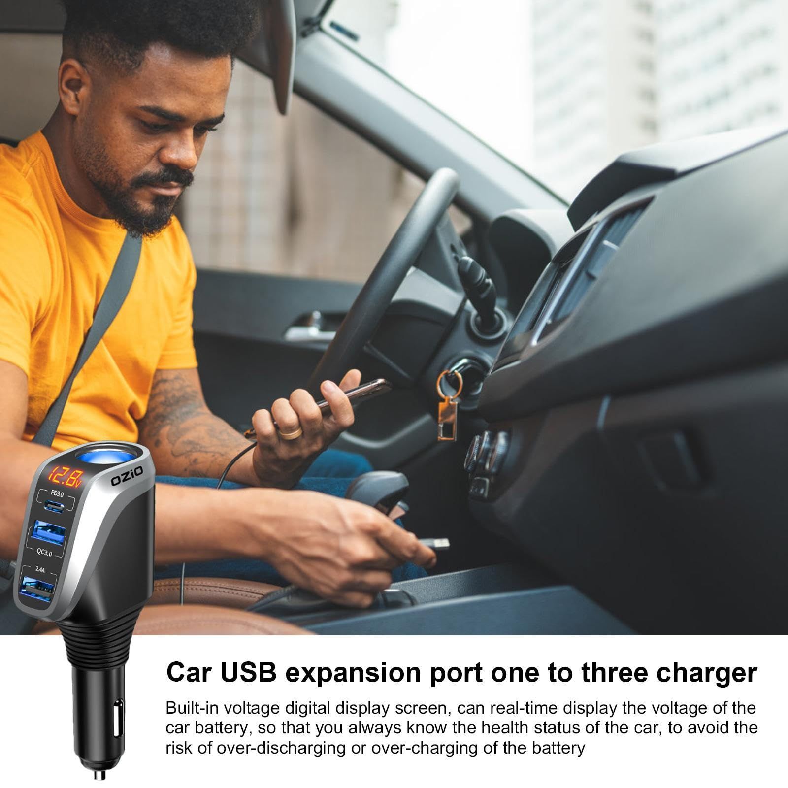 188W Car Charger QC3.0 PD20W High-Speed Charging 3-Port USB Adapter Compatible with iPhone/Samsung 12V/24V Lighter Socket High-Speed Charging New 2026 Model with Reliable Electronic Components
