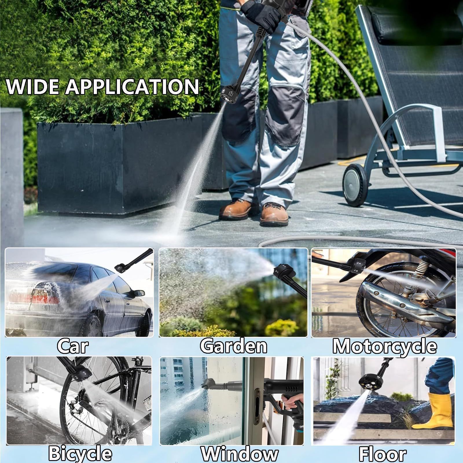 Electric Power Washer High Pressure Water Gun, Cordless Pressure Washer Gun, Portable Power Washer, Battery Operated Power Washer, 6 in 1 Spray Nozzles Car Washer,3  Gear Speed Pressure Cleaner