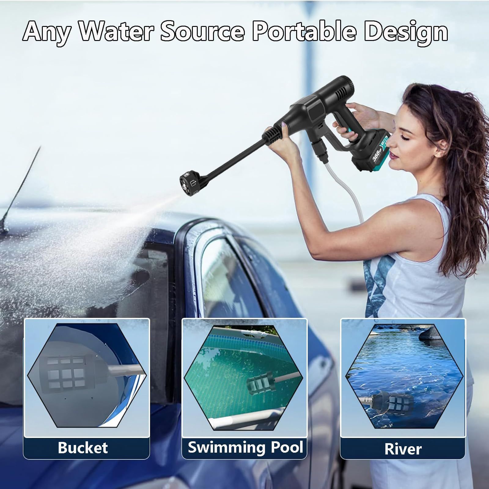 Electric Power Washer High Pressure Water Gun, Cordless Pressure Washer Gun, Portable Power Washer, Battery Operated Power Washer, 6 in 1 Spray Nozzles Car Washer,3  Gear Speed Pressure Cleaner