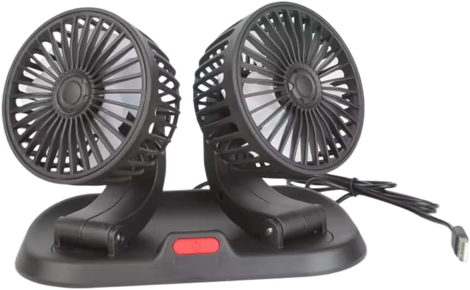 5/12/24V Car Fan Adjustable Dual Head 12V Fan for Car, Portable Vehicle Cooling Fan with 2 Speeds, 360° Rotation Car Cooler Fan for Car Truck SUV RV Cranes