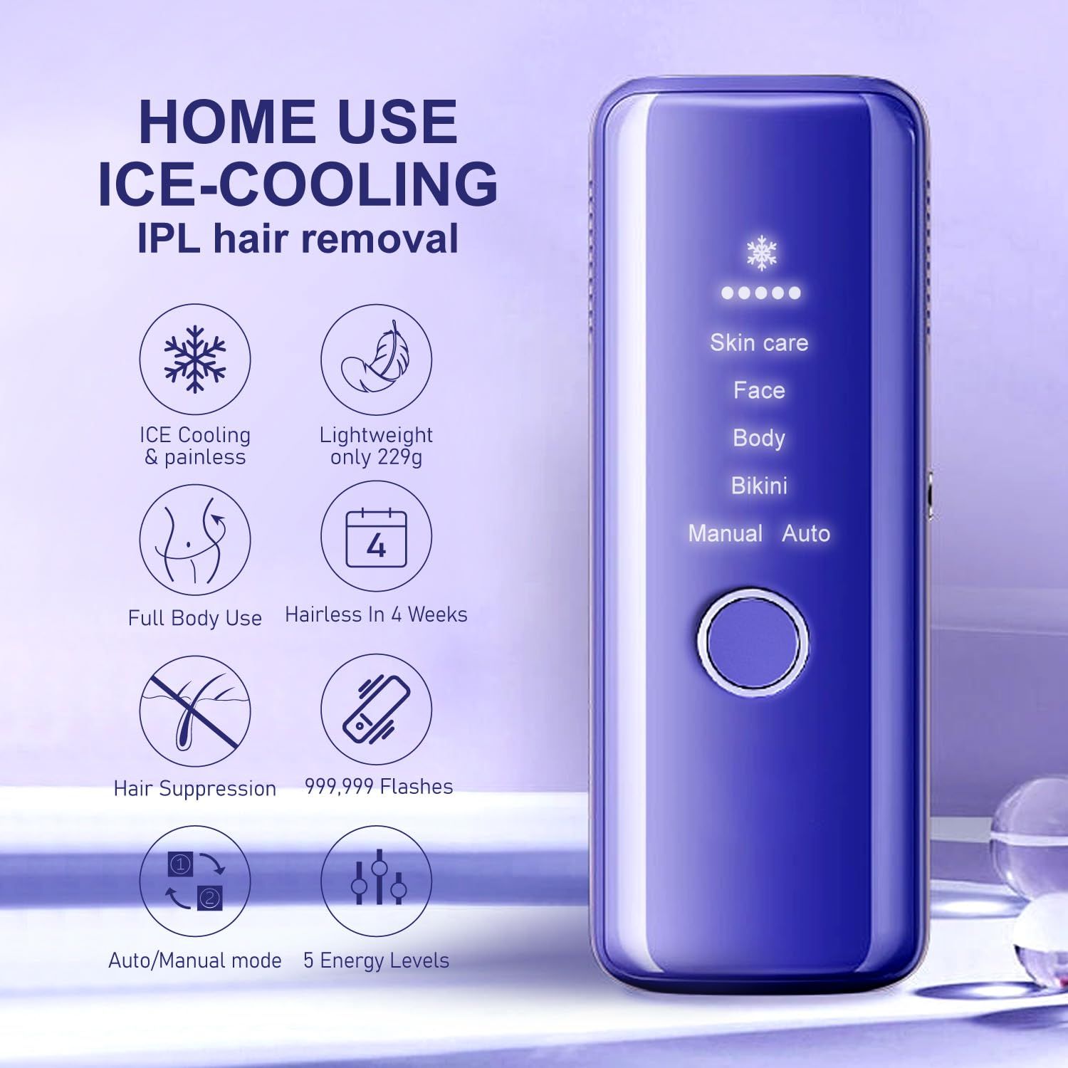 Painless IPL Hair Removal Device with Ice Cooling System, Laser Hair Removal Permanent Hair Removal With Ice-Cooling, At-Home Hair Remover Painless & Long-Lasting Results Best Gifts for Women and Men