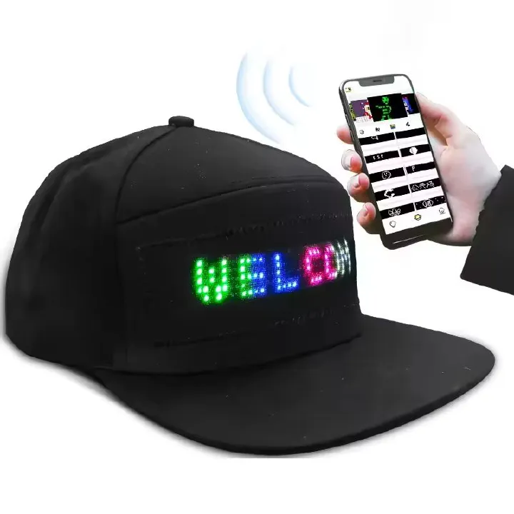 Programmable DIY Bluetooth Hat LED Display Curve Decorative Fabric Hat Party Evening Glowing Hat Atmosphere Hat LED Hats, Mobile APP Control Cap Display Message Words Hats for New Year's Christmas
