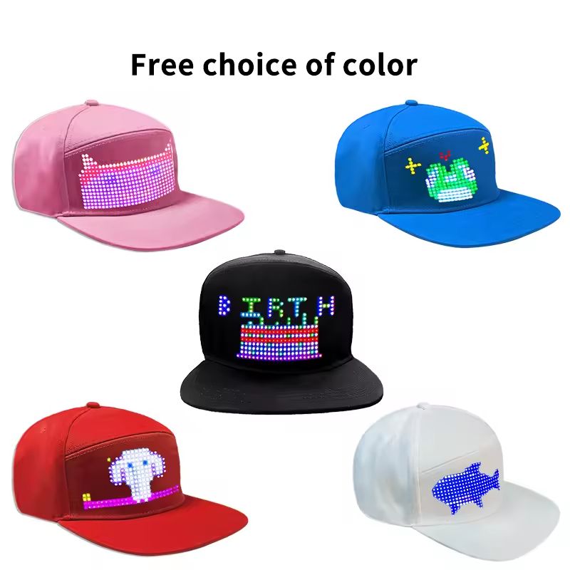 Programmable DIY Bluetooth Hat LED Display Curve Decorative Fabric Hat Party Evening Glowing Hat Atmosphere Hat LED Hats, Mobile APP Control Cap Display Message Words Hats for New Year's Christmas