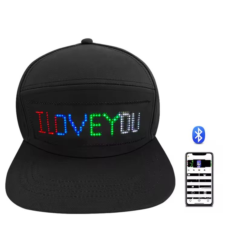 Programmable DIY Bluetooth Hat LED Display Curve Decorative Fabric Hat Party Evening Glowing Hat Atmosphere Hat LED Hats, Mobile APP Control Cap Display Message Words Hats for New Year's Christmas