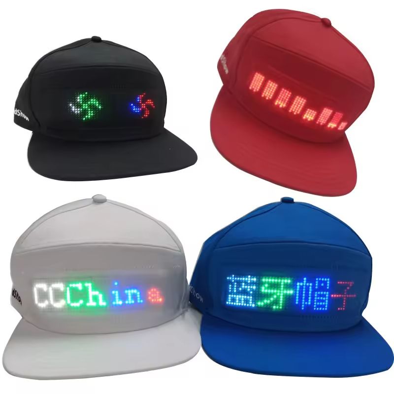 Programmable DIY Bluetooth Hat LED Display Curve Decorative Fabric Hat Party Evening Glowing Hat Atmosphere Hat LED Hats, Mobile APP Control Cap Display Message Words Hats for New Year's Christmas
