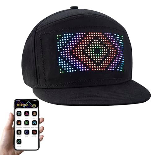 LED Unisex Baseball Cap 5V Rechargeable Bluetooth APP Programmable LED Scrolling DIY Display Board LED Display Screen Smart Hat Adjustable Cool LED Baseball Cap Bluetooth Full Color Display Message
