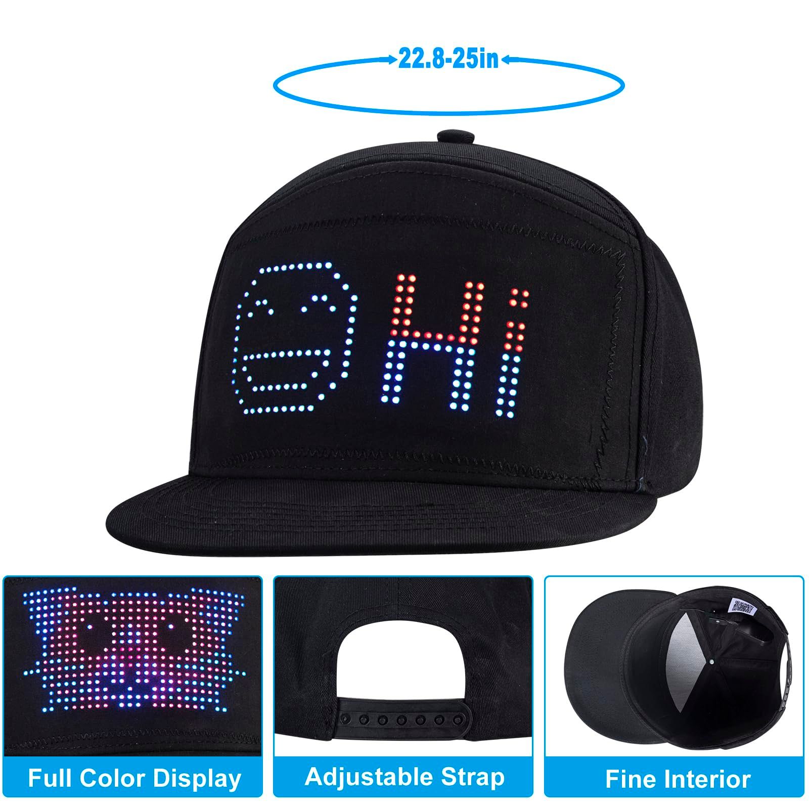 LED Unisex Baseball Cap 5V Rechargeable Bluetooth APP Programmable LED Scrolling DIY Display Board LED Display Screen Smart Hat Adjustable Cool LED Baseball Cap Bluetooth Full Color Display Message
