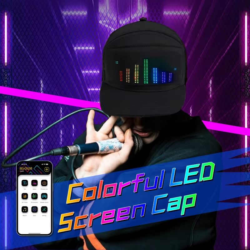 LED Unisex Baseball Cap 5V Rechargeable Bluetooth APP Programmable LED Scrolling DIY Display Board LED Display Screen Smart Hat Adjustable Cool LED Baseball Cap Bluetooth Full Color Display Message