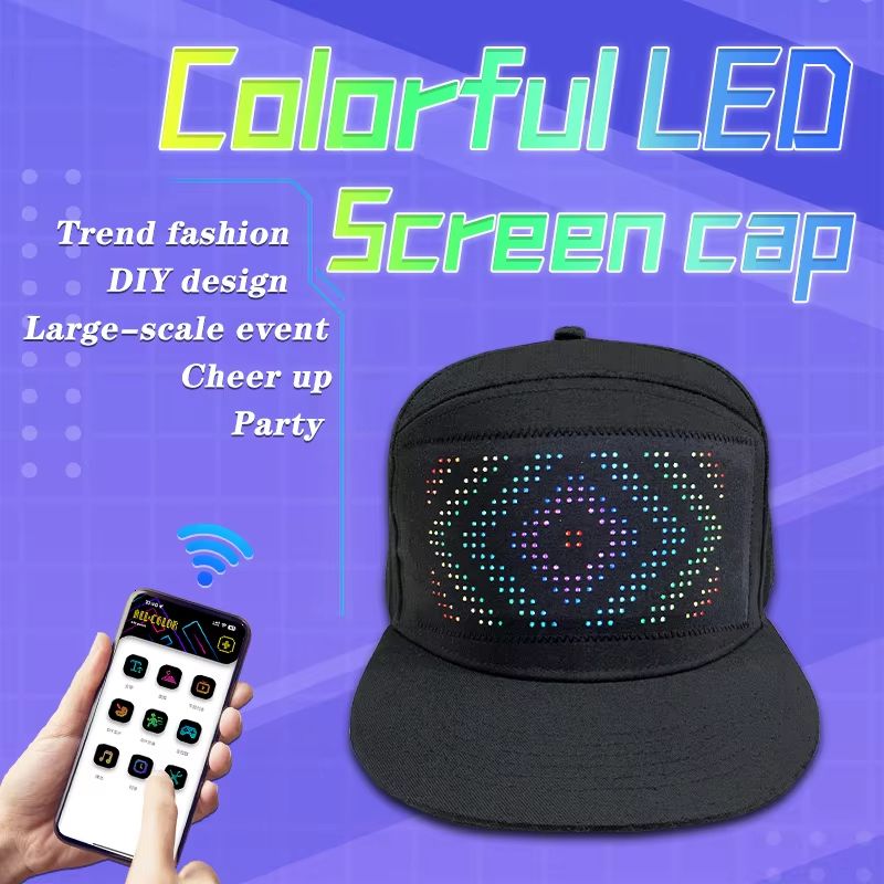 LED Unisex Baseball Cap 5V Rechargeable Bluetooth APP Programmable LED Scrolling DIY Display Board LED Display Screen Smart Hat Adjustable Cool LED Baseball Cap Bluetooth Full Color Display Message
