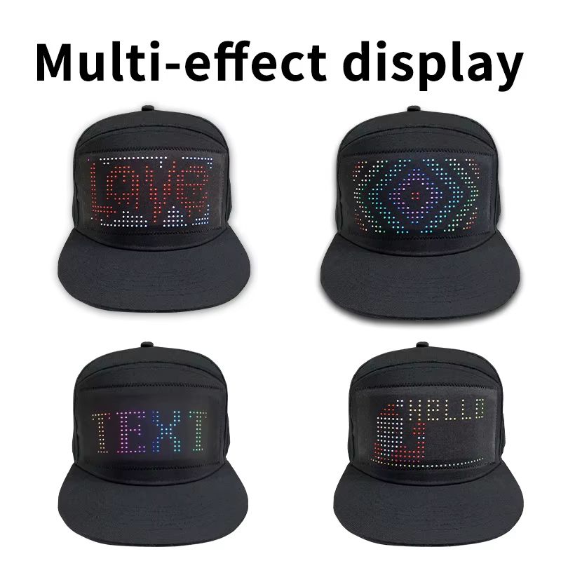 LED Unisex Baseball Cap 5V Rechargeable Bluetooth APP Programmable LED Scrolling DIY Display Board LED Display Screen Smart Hat Adjustable Cool LED Baseball Cap Bluetooth Full Color Display Message