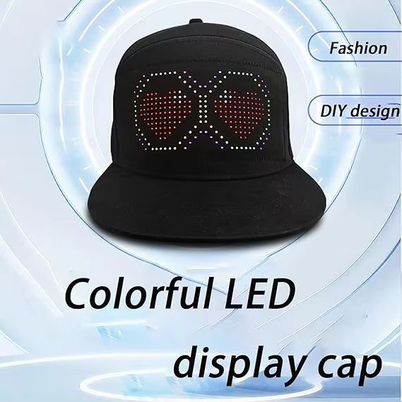 LED Unisex Baseball Cap 5V Rechargeable Bluetooth APP Programmable LED Scrolling DIY Display Board LED Display Screen Smart Hat Adjustable Cool LED Baseball Cap Bluetooth Full Color Display Message