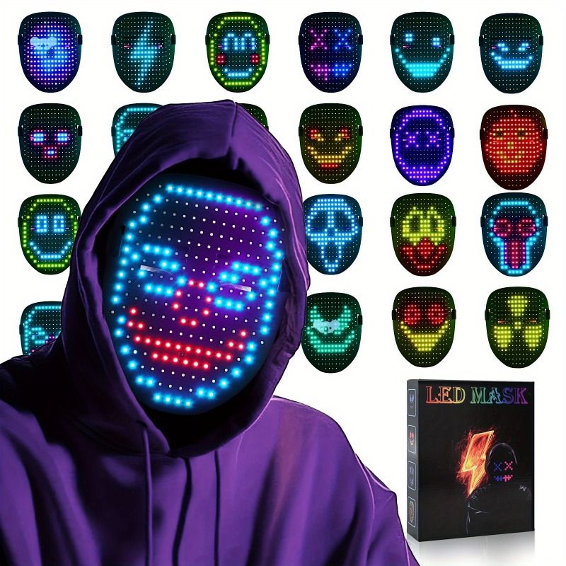 LED Mask with Gesture Sensing Light up Face Transforming Led Halloween Mask for Kids Men Women Costume Cosplay Party