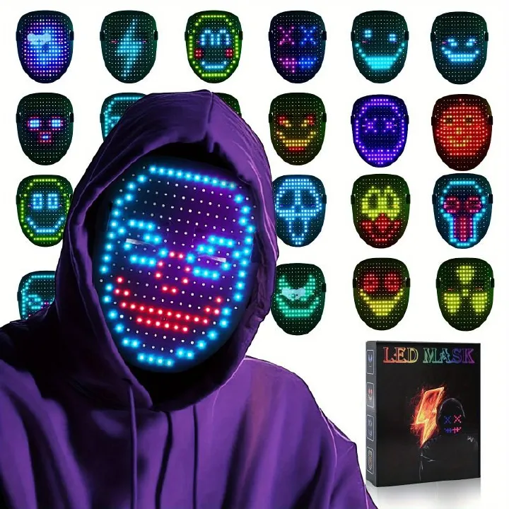 LED Mask with Gesture Sensing Light up Face Transforming Led Halloween Mask for Kids Men Women Costume Cosplay Party