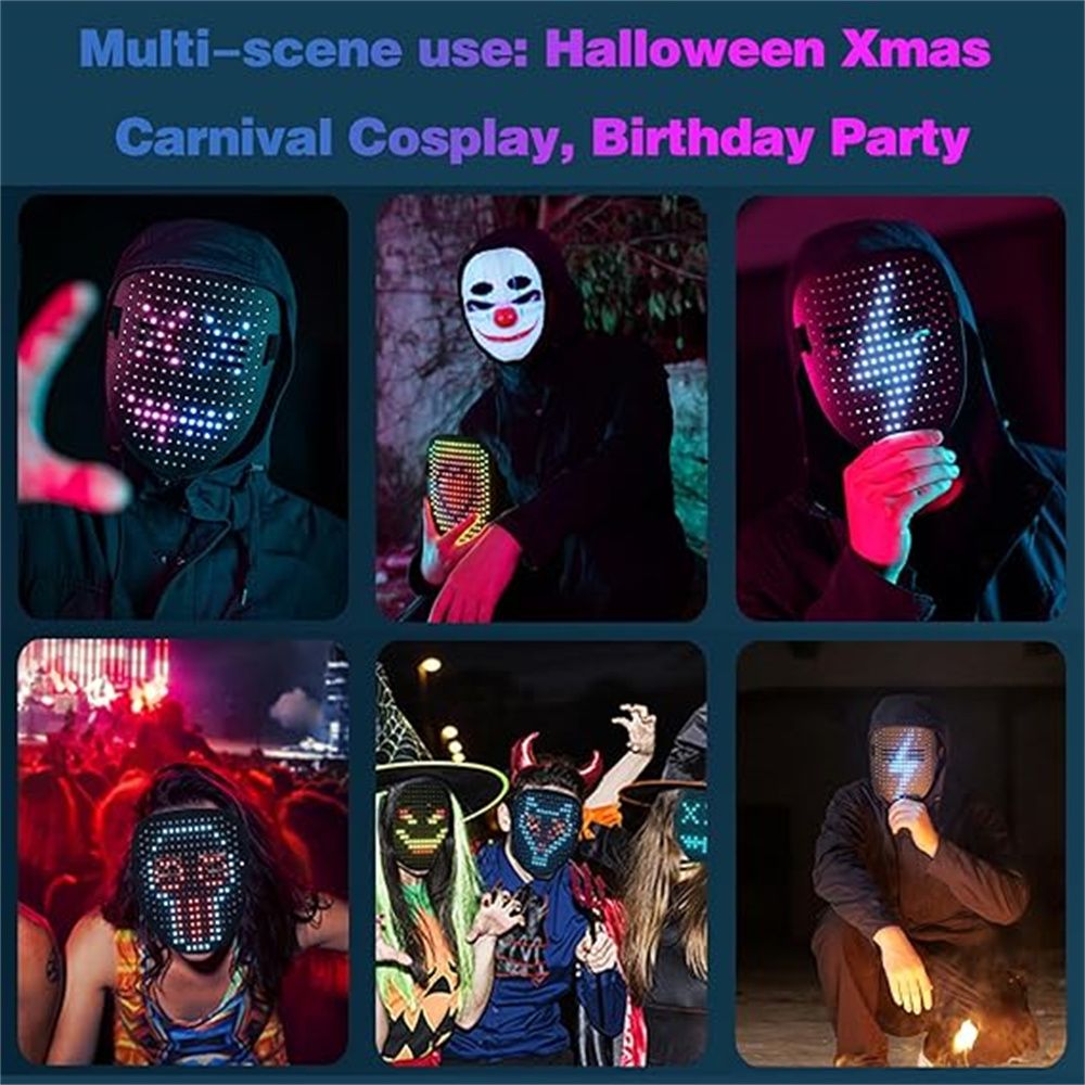 LED Mask with Gesture Sensing Light up Face Transforming Led Halloween Mask for Kids Men Women Costume Cosplay Party