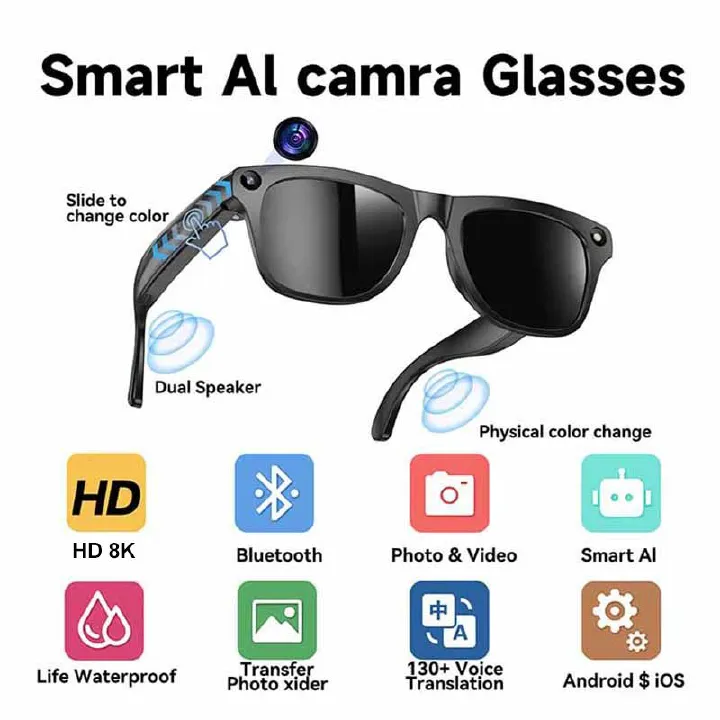 Latest AI Smart Glasses AI Translation 8MP HD Camera 4K Shooting Image Conversation Recording Listening To Music Smart Glasses Waterproof Camera Photo Video Call Advanced Intelligent Wearable Eyewear