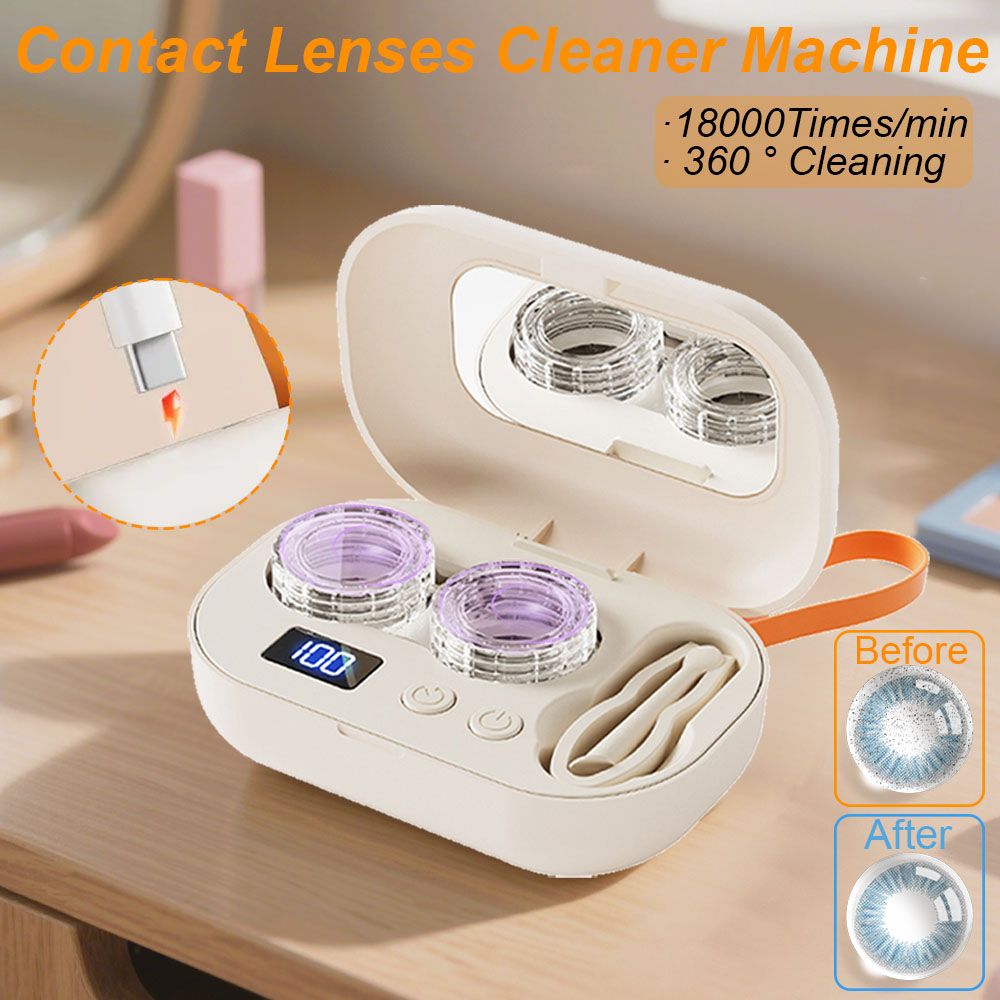2026 Portable Rechargeable Ultrasonic Contact Lens Cleaner Case, Ultrasonic Portable Travel Contact Lens Case Kit, Home Travel and Office Smart Timer Full-automatic Contact Lens Cleaning Machine