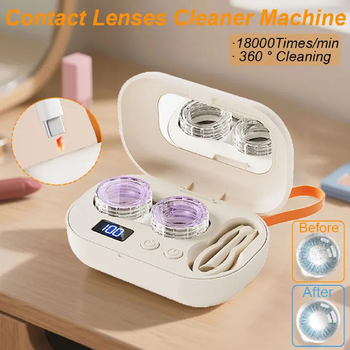 2026 Portable Rechargeable Ultrasonic Contact Lens Cleaner Case, Ultrasonic Portable Travel Contact Lens Case Kit, Home Travel and Office Smart Timer Full-automatic Contact Lens Cleaning Machine
