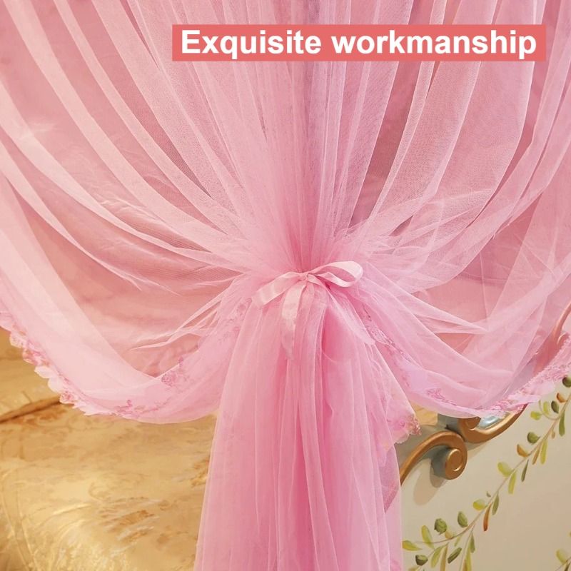 Lace Luxury Mosquito Net, Four-Cornered Mosquito Net, Princess Style Lovely Design, Many Sided Opening Bed Curtain, Breathable Mesh Easy to Clean, To Ensure a Comfortable Sleep Mosquitos Protection